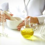 natural medicine herb with herbal product top view flat lay decorative health care white background